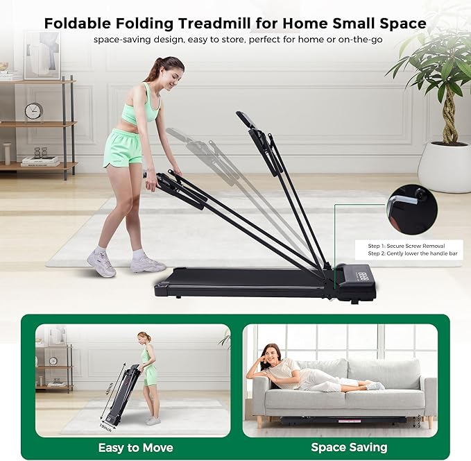 Compact Walking Pad with Handle Bar, Electric Treadmill with Handles and 3.5HP Powerful Motor, Portable Small Walking Pads Treadmill for Home Small Spaces,400LBS Weight Capacity