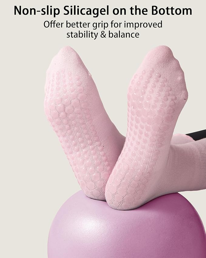 REACH STAR 4 Pairs Pilates Socks with Grips Non Slip Ruffle Yoga Grip Socks for Women