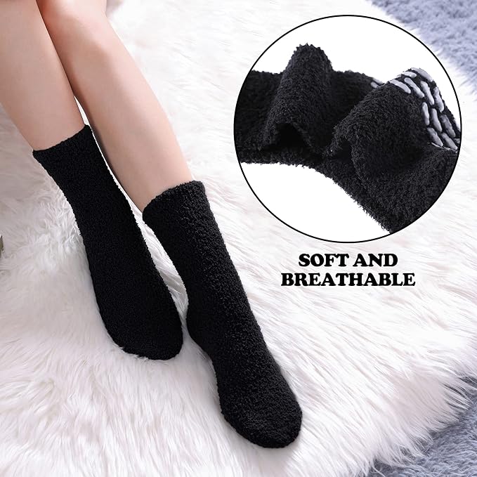 FNOVCO Non Slip Socks for Women Winter Warm Cozy Fuzzy Slipper Socks Soft Fluffy Hospital Socks with Grips