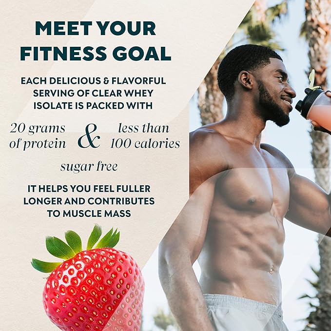 Myprotein Clear Whey Isolate Protein Powder, 1.9 Lb, Strawberry, 20g Protein per Serving, Naturally Flavored Drink Mix, Daily Protein Intake for Superior Performance