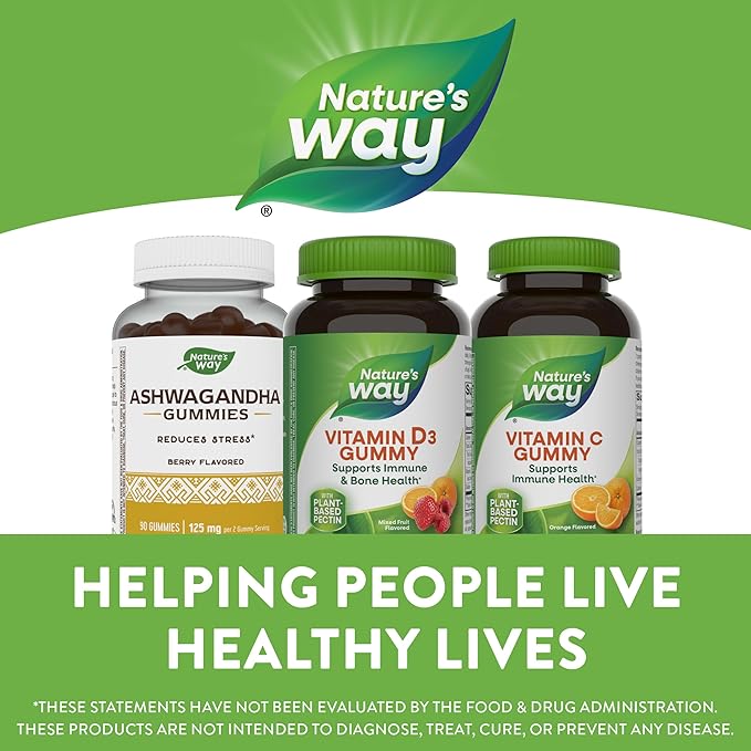 Nature's Way Vitamin D3 Gummies, Supports Immune and Bone Health*, 2000 IU (50 mcg) per 2-gummy Serving, Mixed Fruit Flavored, 120 Gummies