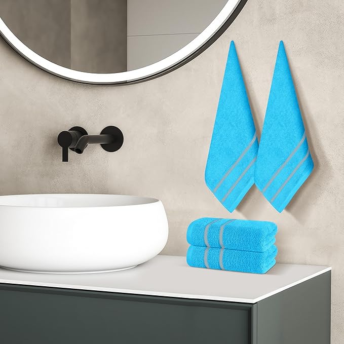 MyOwn Ultra Soft Cotton 6 -Piece Hand Towel Set 16x24 Inch, Ideal for use in Bathroom, Kitchen, Gym, Spa & General Cleaning, Compact & Lightweight Multi Purpose Hand Towels - Turquoise Blue