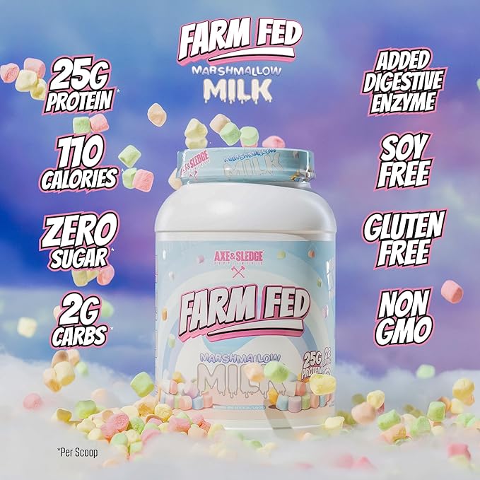 Axe & Sledge Farm Fed 100% Whey Protein Isolate | 25g Protein | Low Carb, Low Sugar, Soy Free, Gluten Free | Protein Powder for Men and Women | Keto | Made in The USA | 28 Servings, Marshmallow Milk
