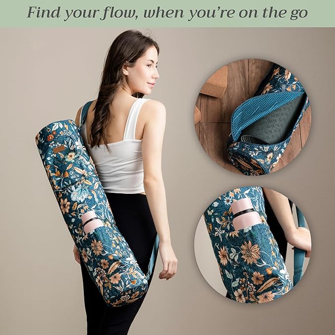 Maison d' Hermine Yoga Mat bag, Cylindrical bag for Woman&Men, yoga mat Bag &Adjustable shoulder straps Yoga Mat Carrier Bag with Drawstring Water Bottle Pocket and zipper pocket