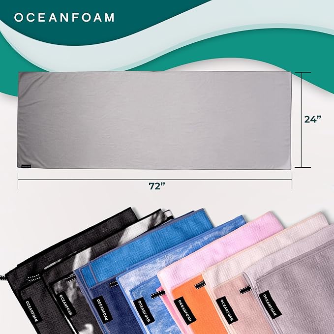 Oceanfoam Beach Towel – Lightweight, Absorbent, Quick-Drying, Sand-Resistant, Non-Slip – Ideal for Workouts, Yoga, Pilates, Beach, Pool, Boat & Travel – 25% Recycled – 72"x24" (Charcoal Gradient)