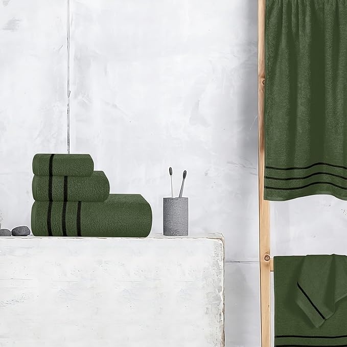 MyOwn Ultra Soft 6 Pack Cotton Towel Set, Contains 2 Bath Towels 28x55 inch, 2 Hand Towels 16x24 inch & 2 Wash Coths 12x12 inch, Ideal Everyday use, Compact & Lightweight - Olive Green, 71657