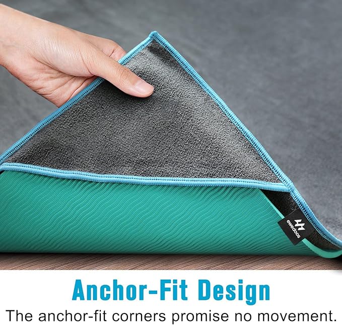 Ewedoos Yoga Towel Mat Towel with Anchor Fit Corners Non Slip Towel for Hot Yoga, Pilates, Workout, Camping