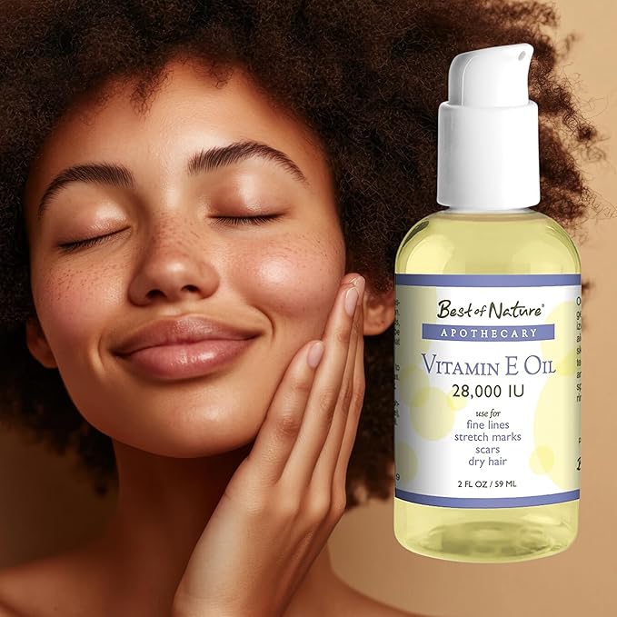 Best of Nature Vitamin E Oil 28,000 IU, Unscented Moisturizer with Fractioned Coconut - Damage Repair Formula for Hair, Skin, Face, & Hands