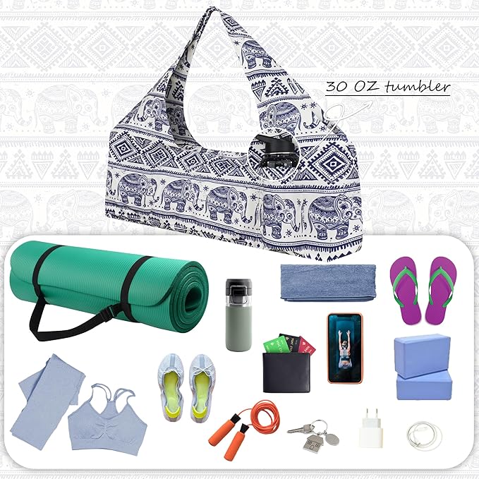 Large Yoga Mat Bag Yoga Bags and Carriers Fits All You Stuff Yoga Tote Bag with Yoga Mat Strap, Elastic Pockets and Zipper Pockets