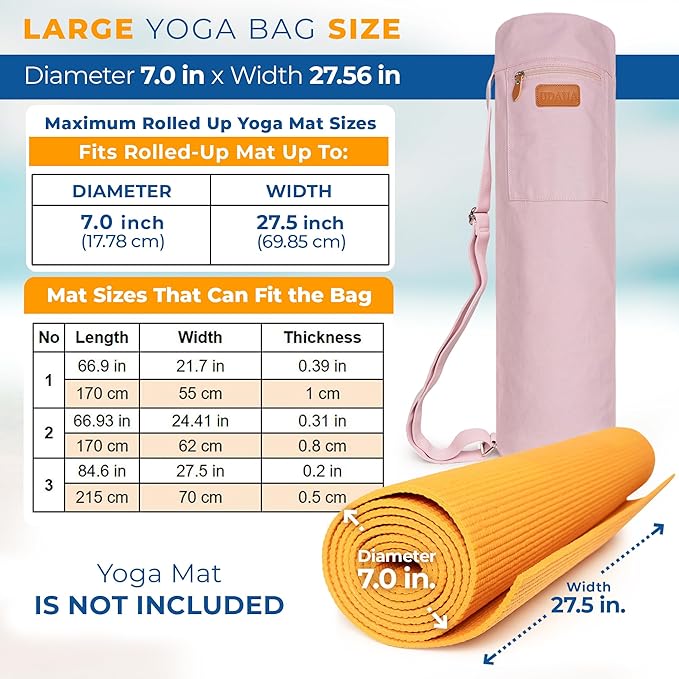 UDANA Yoga Mat Bag, Large – Fits Thick Mats, 3 Storage Pockets, Adjustable Strap
