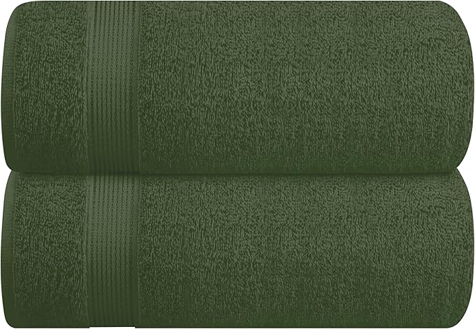 Belizzi Home Cotton 2 Pack Oversized Bath Sheet 35x70, Large Bath Sheet, Ultra Soft, Absorbent, Compact, Eco-Friendly, Recyclable, Quick Drying and Lightweight Towel - Olive Green