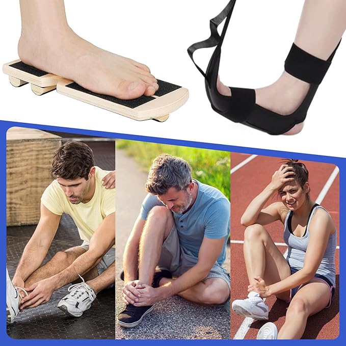 Ankle Strengthener with Foot and Calf Stretcher, Foot Strengthener Exerciser for for Sprained,Single Leg Balance Board,Posture Correction,Foot Stretcher,Wood Wobble Board for Ankle Rehab
