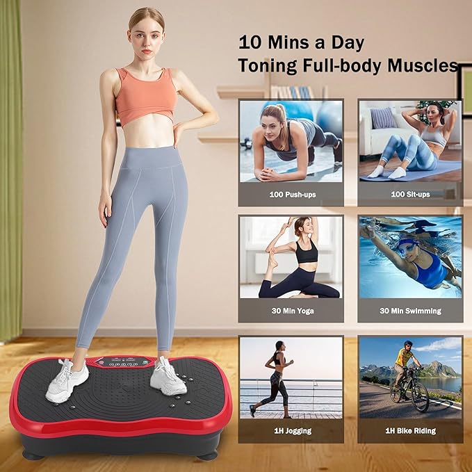 Whole Body Vibration Plate Exercise Machine – Power Vibrating Plate for Lymphatic Drainage Weight Loss, Shake Plate Exercise Platform with Touch Screen & Resistance Bands, Equipment for Women Men