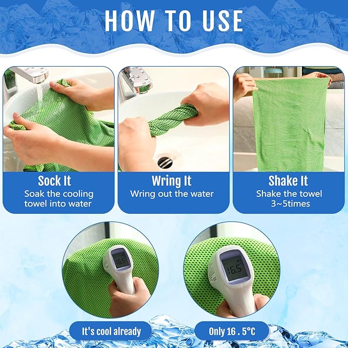 Hosuly 15 Pack Cooling Towels 40" x 12" Cooling Towels for Neck and Face Iced Towel Microfiber Soft Breathable Chilly Yoga Towel for Hot Weather (Bright Green)
