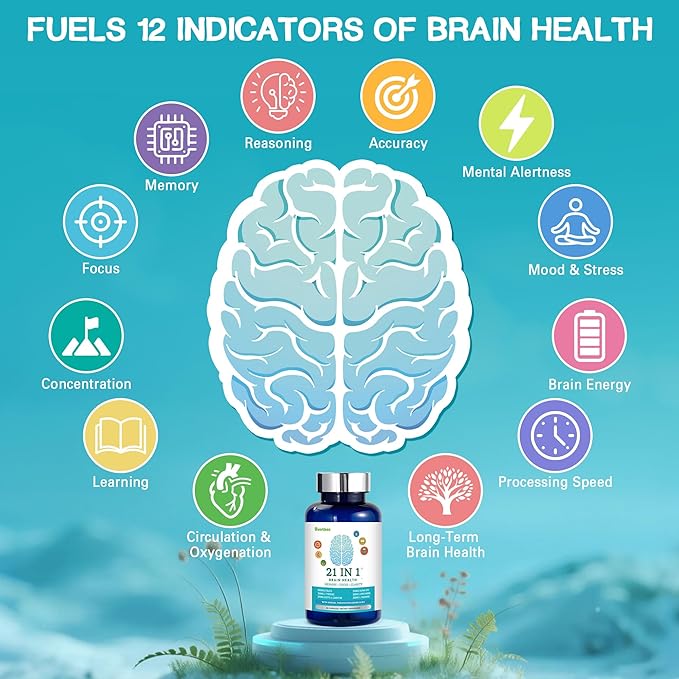 Brain Supplements for Memory and Focus, 21-in-1 Brain Supplement for Mental Alertness, Cognitive with 300mg Alpha-GPC, 300mg Lion’s Mane, L-Theanine, Phosphatidylserine, Vitamins B6 B12, 90 Capsules