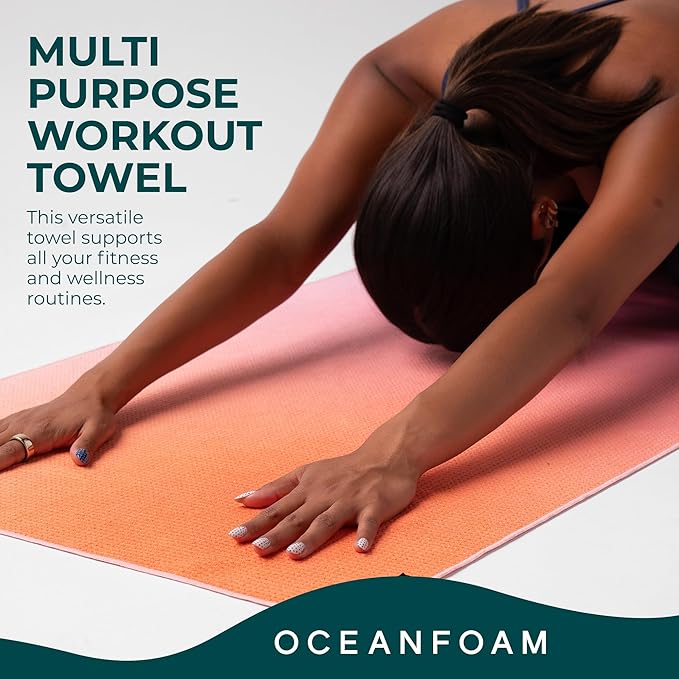 Oceanfoam Beach Towel – Lightweight, Absorbent, Quick-Drying, Sand-Resistant, Non-Slip – Ideal for Workouts, Yoga, Pilates, Beach, Pool, Boat & Travel – 25% Recycled – 72"x24" (Sunset)