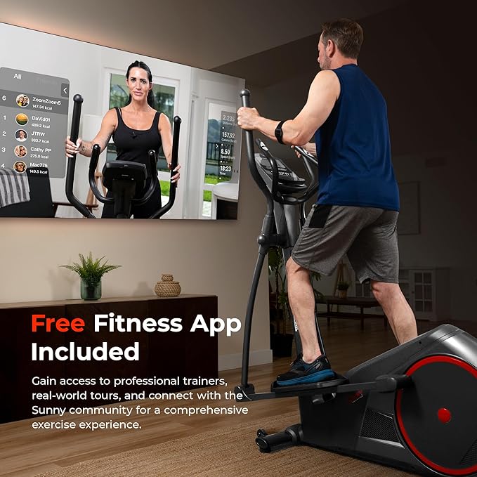 Sunny Health & Fitness Smart Elliptical Full-Body Cross Training Machine w/Extended Stride, Cardio Exercise Trainer for Home, Free SunnyFit App Bluetooth Connection, Optional 12" or 16" Stride Length