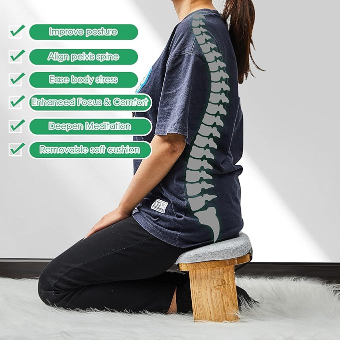 Meditation Bench with Carrying Bag, Meditation Kneeling Stool Portable Yoga Meditation Bench Ergonomic Foldable Prayer Stool with Soft Cushion for Kneeling Sitting Prayer Extended Practice