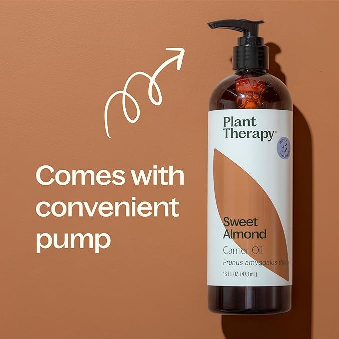 Plant Therapy Sweet Almond Oil - for Skin, Hair, Body, Face & Baby - Natural Moisturizer, Massage & Aromatherapy Carrier Oil 100% Pure, Cold Pressed California Almonds, Made in USA, 16 oz