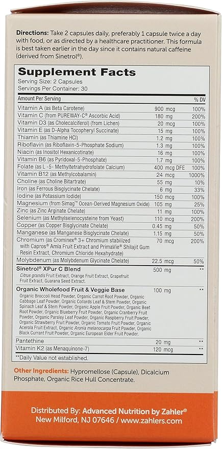 Zahler Multivitamin Metabolism, Daily Multivitamin +Weight Management Support, for Women and Men with Iron, Certified Kosher, 60 Capsules