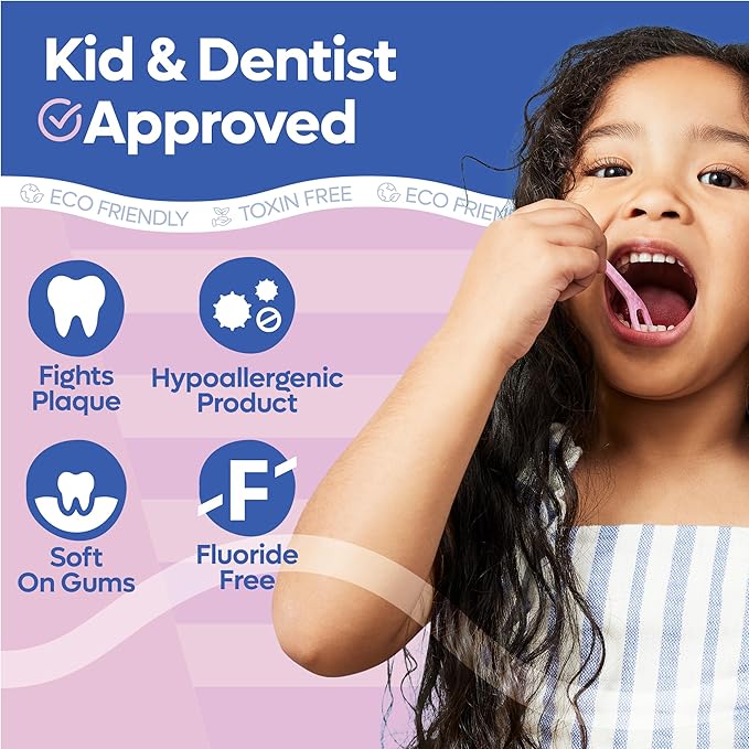 SmartLifeco Eco-Friendly Kids Flossers (100ct) - The Original Straw Wheat Dental Floss Picks for Children, Fluoride & PFA Free, Toothpick Flossing Sticks for Toddlers Teeth, No Shred Thread, Mint