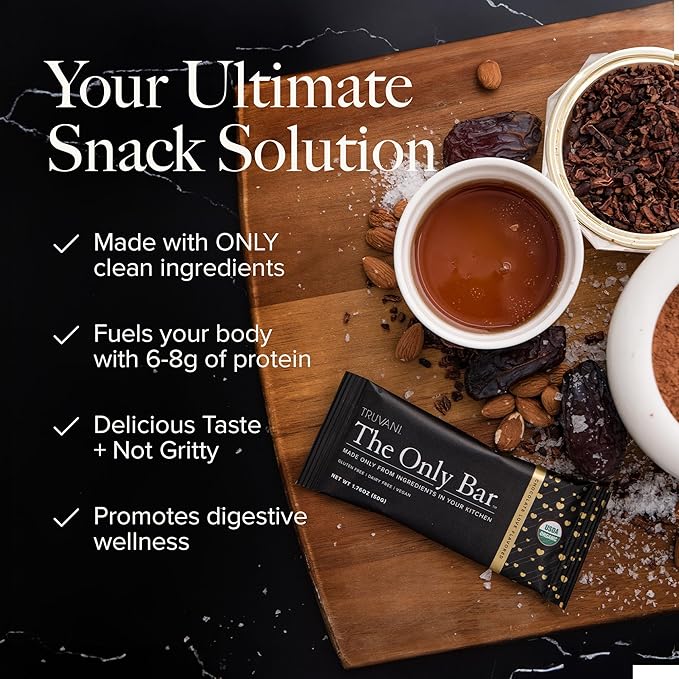 Truvani Plant Based Snack Bars | Chocolate Brownie 4 Pack | 7g Protein | USDA Organic and Vegan | The Only Bar | Dairy, Soy, and Gluten Free | Individually Wrapped