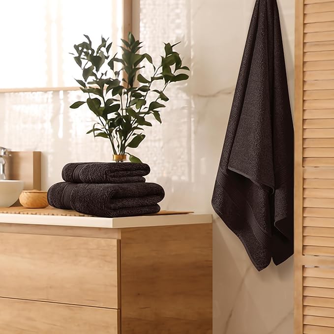 Belizzi Home Ultra Soft 3 Pack Cotton Towel Set, Contains a Bath Towel 28x55 inch, a Hand Towel 16x24 inch & a Wash Coth 12x12 inch, Ideal Everyday use, Compact & Lightweight - Chocolate Brown