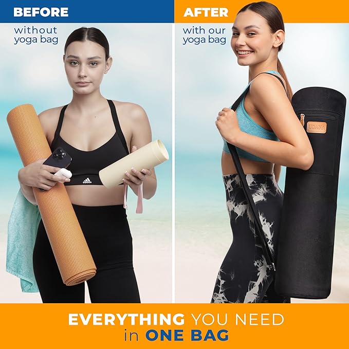UDANA Yoga Mat Bag, Large – Fits Thick Mats, 3 Storage Pockets, Adjustable Strap