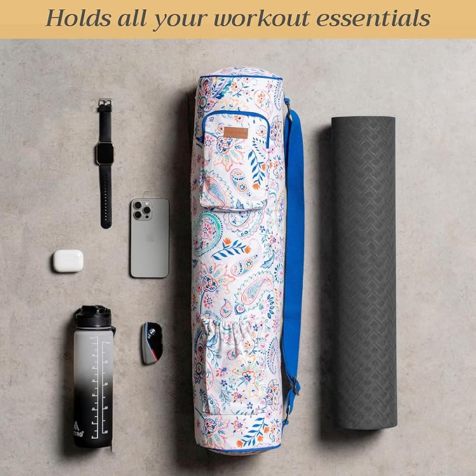 Maison d' Hermine Yoga Mat bag, Cylindrical bag for Woman&Men, yoga mat Bag &Adjustable shoulder straps Yoga Mat Carrier Bag with Drawstring Water Bottle Pocket and zipper pocket