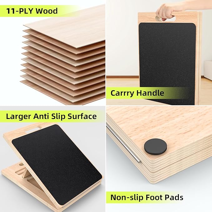 Adjustable Wooden Slant Board for Calf Stretching ,Portable Calf Stretcher Incline Board for Knees Ankle Heel Feet Leg,300lbs Weight Capacity