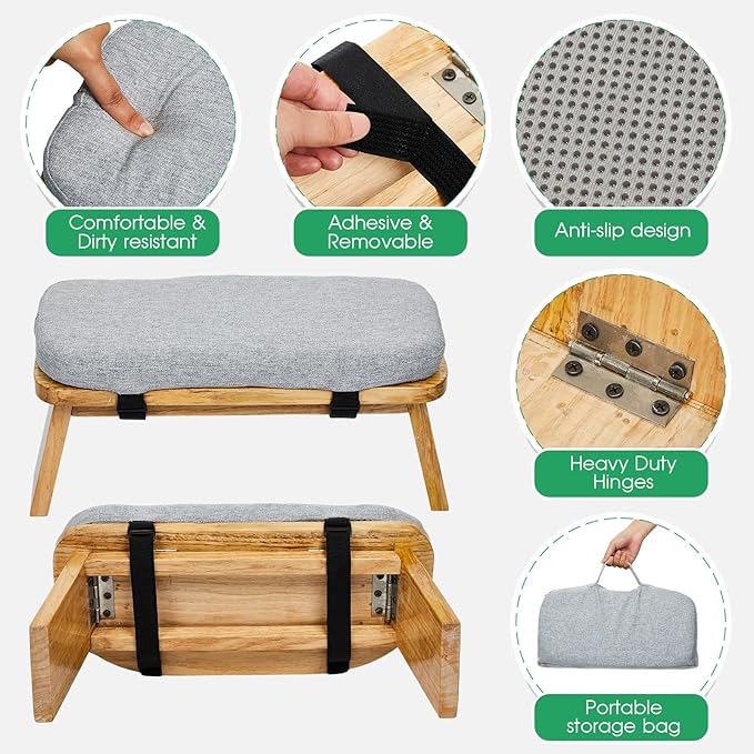 Meditation Bench with Carrying Bag, Meditation Kneeling Stool Portable Yoga Meditation Bench Ergonomic Foldable Prayer Stool with Soft Cushion for Kneeling Sitting Prayer Extended Practice