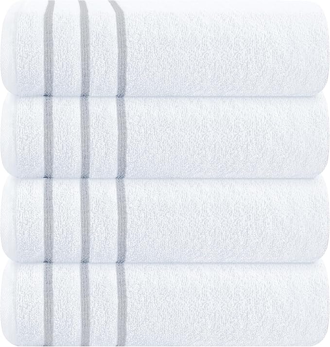 MyOwn Ultra Soft 4 Pack Oversized Bath Towel Set 27x54 inches, 100% Cotton Bath Towels, Highly Absorbant Compact Quickdry & Lightweight Towel, Ideal for Gym Travel Camp Pool - White
