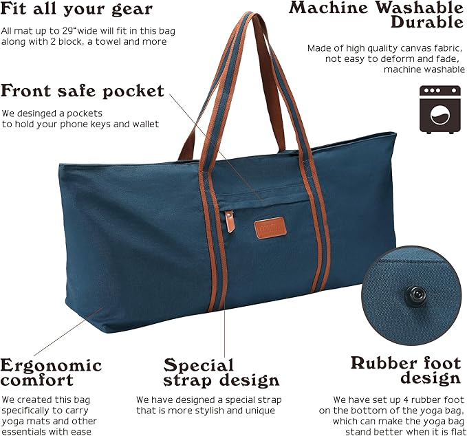 with Multi-Functional Storage Pockets Full-Zip Extra Large Yoga Mat Tote Bag Sports Gym Pilates Bag