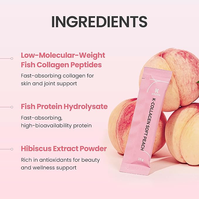 K-Nutra K-Collagen Soft Peach (15.9oz, 30 Sticks) - Holiday Gifts - Skin, Hair, Nail Health, Tasty Jelly, Fast Absorption. Low-Molecular Marine Collagen, Vitamin C