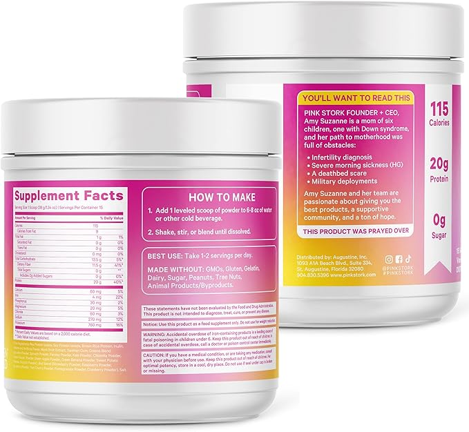 Pink Stork Protein Powder for Women, 20g Plant Based Protein Powder with Fiber + Superfoods, Gluten Free, Dairy Free, Sugar Free, Vanilla Protein Shake - 15 Scoops