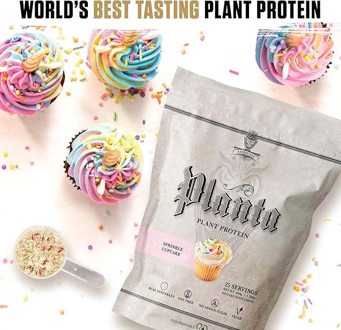 Ambrosia Planta - Premium Plant-Based Protein | Vegan & Keto Friendly | Gourmet Flavors with No Bloating or Stomach Upset | Gluten & Soy Free | No Added Sugar | 25 Servings | Sprinkle Cupcake