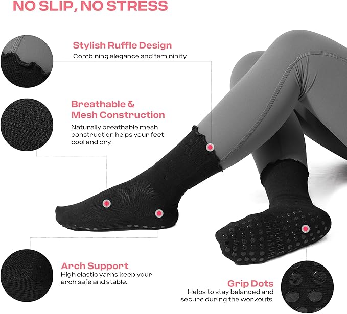 CoolMate 2/3/4 Pairs Pilates Socks with Grips for Women, Cute Yoga Socks, Crew Non Slip Women for Barre, Pilates Gifts