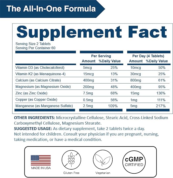 Lovita Calcium Citrate 800 mg with Magnesium, Vitamin D3 & K2, Bone Strength & Density Supplement for Women & Men, Supports Teeth, Immune Health, Gluten Free, Non-GMO, 360 Vegan Tablets