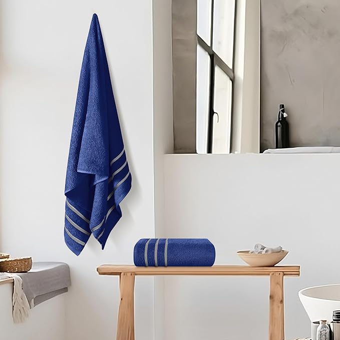 MyOwn Cotton 2 Pack Oversized Bath Towel Set 28x55 inches, Large Bath Towels, Ultra Absorbant Compact Quickdry & Lightweight Towel, Ideal for Gym Travel Camp Pool - Navy Blue