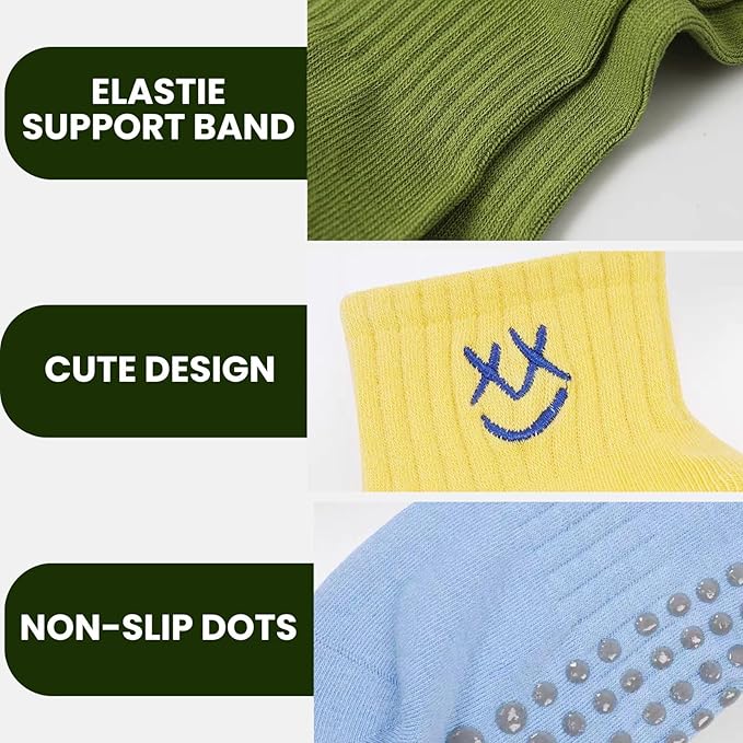 3/6 Pairs Cute Pilates Socks with Grips,Yoga Socks Barre Sock Non Slip Embroidery for Barre Ballet Workout