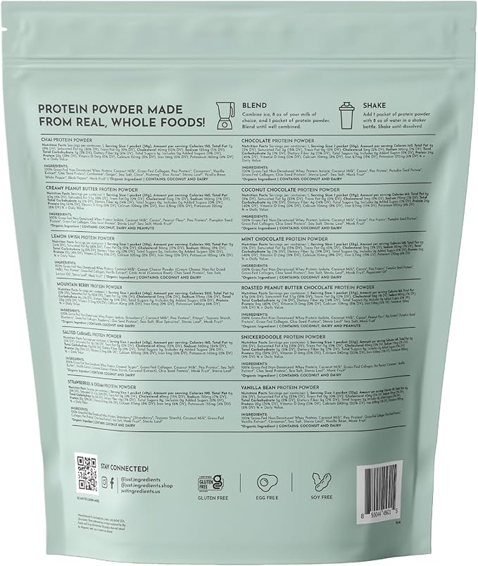 Protein Powder Made with 100% Grass Fed, Non Denatured Whey | Four Different Protein Sources from Organic Whole Food Ingredients | 12 Servings | 22g Protein (12 Servings, Sample Variety Pack)