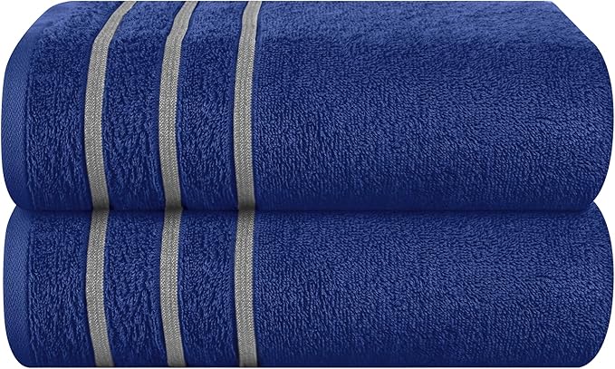 MyOwn Cotton 2 Pack Oversized Bath Towel Set 28x55 inches, Large Bath Towels, Ultra Absorbant Compact Quickdry & Lightweight Towel, Ideal for Gym Travel Camp Pool - Navy Blue
