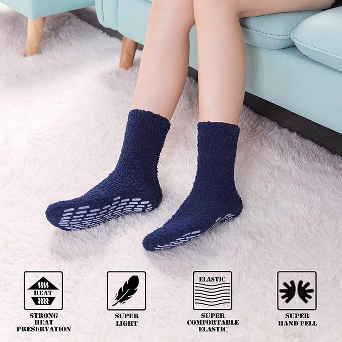 FNOVCO Non Slip Socks for Women Winter Warm Cozy Fuzzy Slipper Socks Soft Fluffy Hospital Socks with Grips