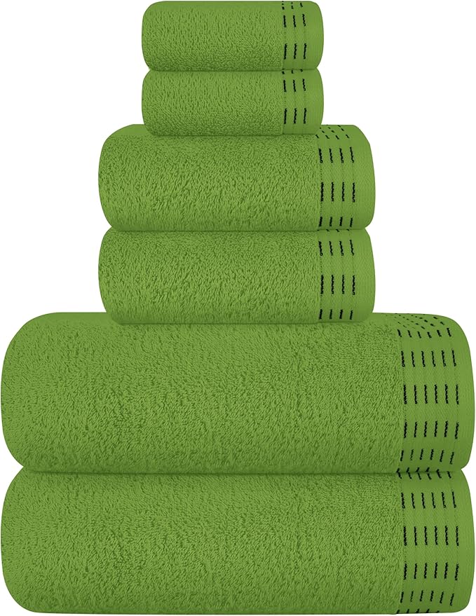 Ultra Soft 6 Pack Cotton Towel Set, Contains 2 Bath Towels 28x55 inch, 2 Hand Towels 16x24 inch & 2 Wash Coths 12x12 inch, Ideal Everyday use, Compact & Lightweight - Kiwi Green