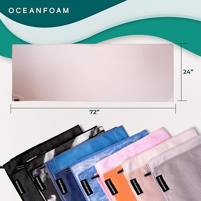 Oceanfoam Beach Towel – Lightweight, Absorbent, Quick-Drying, Sand-Resistant, Non-Slip – Ideal for Workouts, Yoga, Pilates, Beach, Pool, Boat & Travel – 25% Recycled – 72"x24" (Natural)