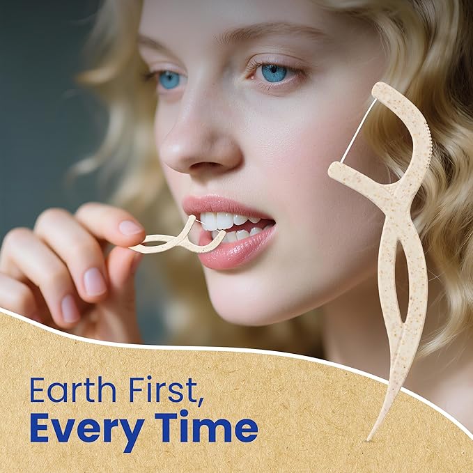 Biodegradable Floss Picks, Natural & Organic Floss Picks, Eco-Friendly Tooth Flossers, Perfect for Adults, Sustainable Oral Care, Fresh Breath, Eco-Conscious Solution (200 Units)