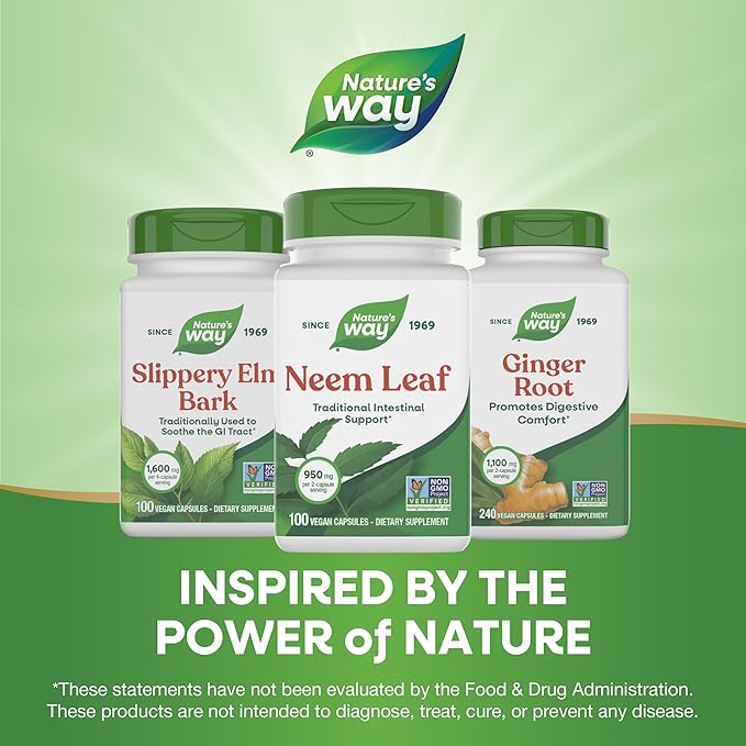 Nature's Way Herbal Neem Leaf, Traditional Intestinal Support*, Used in Ayurveda, 950 mg per 2-Capsule Serving, Non-GMO Project Verified, Vegan, 100 Capsules (Packaging May Vary)
