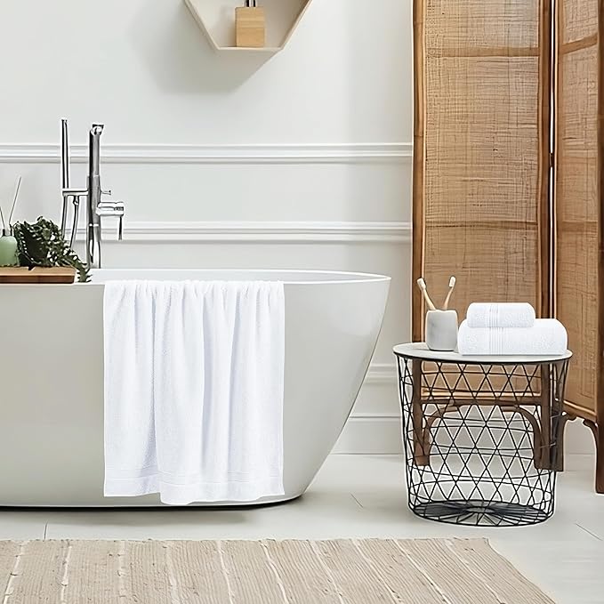 Belizzi Home Ultra Soft 3 Pack Cotton Towel Set, Contains a Bath Towel 28x55 inch, a Hand Towel 16x24 inch & a Wash Coth 12x12 inch, Ideal Everyday use, Compact & Lightweight - White