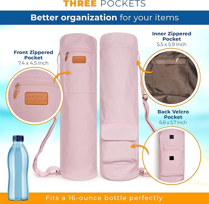 UDANA Yoga Mat Bag, Large – Fits Thick Mats, 3 Storage Pockets, Adjustable Strap