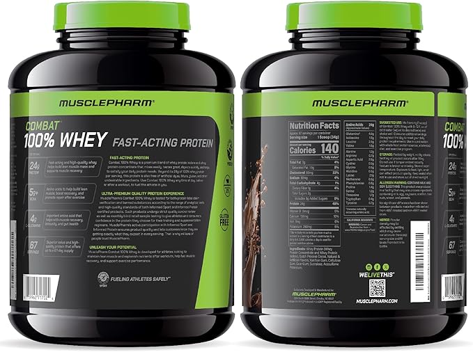MusclePharm Combat 100% Whey Protein Powder, Chocolate Milk, Fast Recovery & Muscle Gain with Whey Isolate, High Protein Powder for Women & Men, Gluten Free, 5lb, 67 Servings